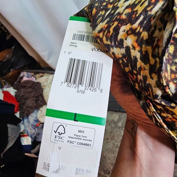 Jones New York Brown Print Satin Wrap Blouse Size Large - Picture 8 of 11